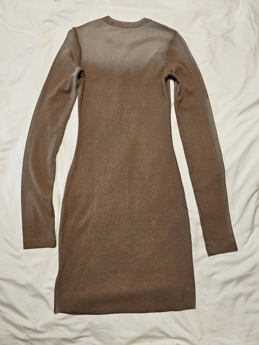Cotton Citizen Camel Cast Long Sleeve Ribbed Ombre Crewneck Mini Bodycon Dress - Picture 7 of 7